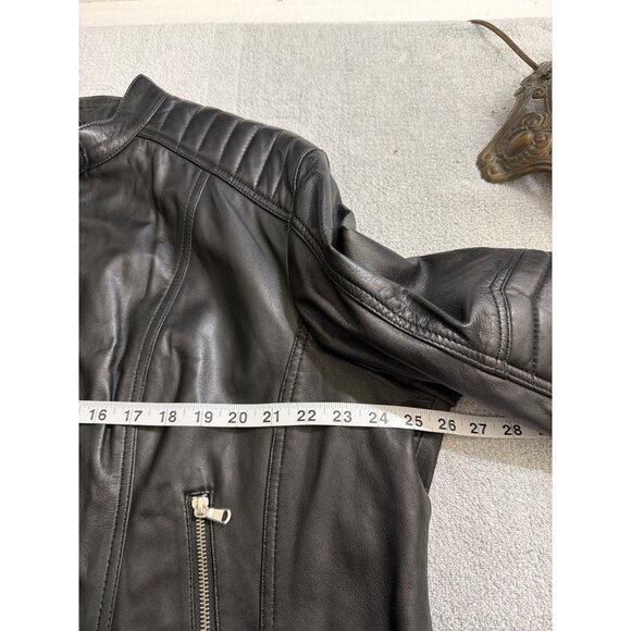 NWT Nordstrom Black Leather Moto Jacket With Quilted Detailing For Women - Picture 8 of 16